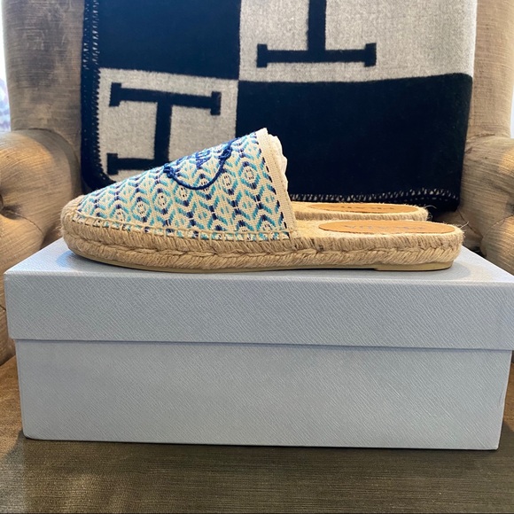 Prada Embroidered Logo Espadrille Mule Flats - Picture 9 of 10